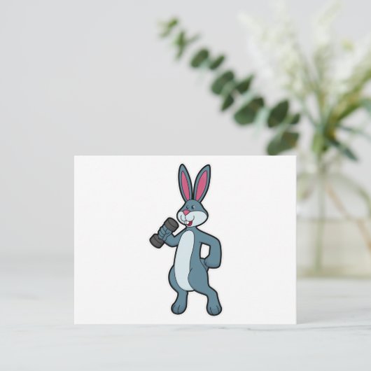 Carte Postale Lapin à l'entraînement en force avec haltère (Debout devant)