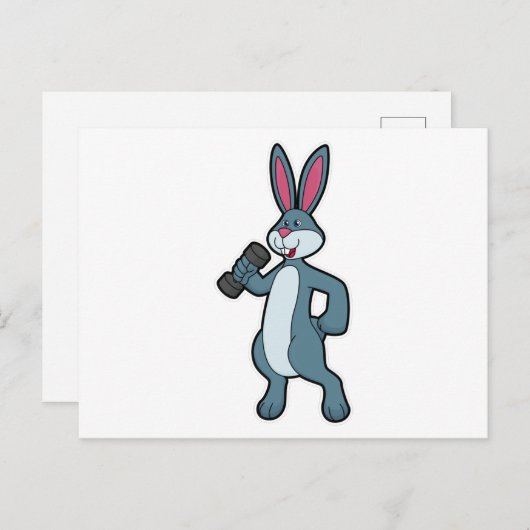 Carte Postale Lapin à l'entraînement en force avec haltère (Devant / Derrière)