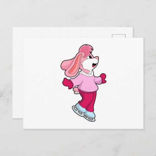 Carte Postale Lapin à Patinage sur glace avec patins sur glace (Devant / Derrière)