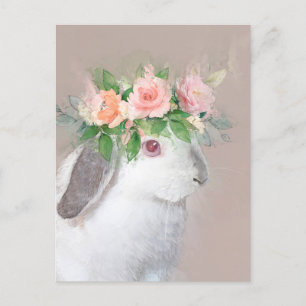 Carte Postale Lapin adorable avec portrait de la Couronne de fle