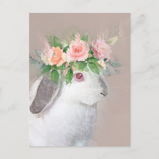Carte Postale Lapin adorable avec portrait de la Couronne de fle (Devant)