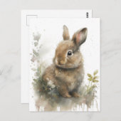 Carte postale lapin adorable en aquarelles (Devant / Derrière)
