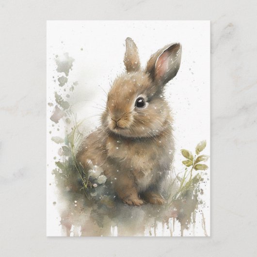Carte postale lapin adorable en aquarelles (Devant)