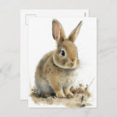 Carte postale lapin adorable en aquarelles (Devant / Derrière)