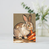 Carte Postale Lapin adorable mangeant des carottes (Debout devant)