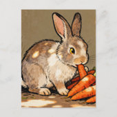 Carte Postale Lapin adorable mangeant des carottes (Devant)