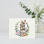 Carte Postale Lapin aquarelle avec couronne florale (Debout devant)
