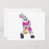 Carte Postale Lapin au baseball avec une batte de baseball (Devant / Derrière)