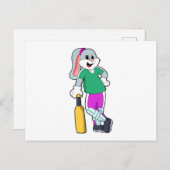 Carte Postale Lapin au cricket avec batte de cricket (Devant / Derrière)