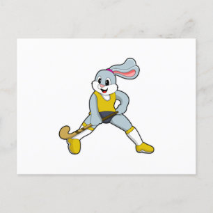 Carte Postale Lapin au hockey avec une batte de hockey