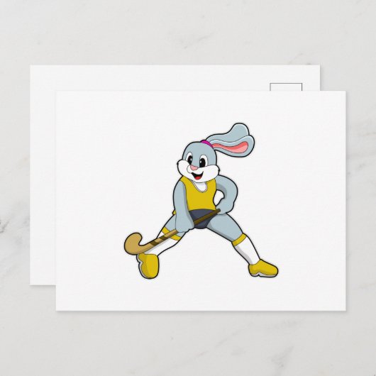 Carte Postale Lapin au hockey avec une batte de hockey (Devant / Derrière)