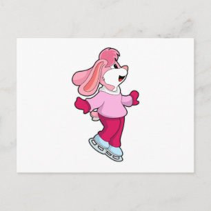 Carte Postale Lapin au patinage sur glace avec des patins à glac
