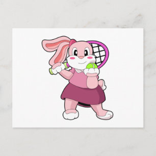 Carte Postale Lapin au tennis avec raquette de tennis