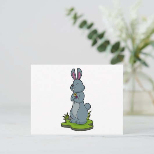 Carte Postale Lapin avec des fleurs (Debout devant)