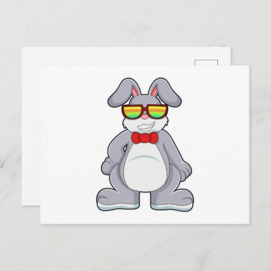 Carte Postale Lapin avec lunettes de soleil et Cravate (Devant / Derrière)