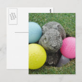 Carte Postale Lapin avec oeuf jaune rose (Devant / Derrière)