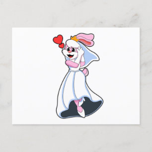 Carte Postale Lapin avec robe Mariage & Couronne