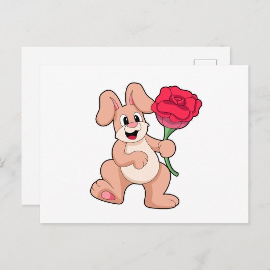 Carte Postale Lapin avec rose rouge (Devant / Derrière)