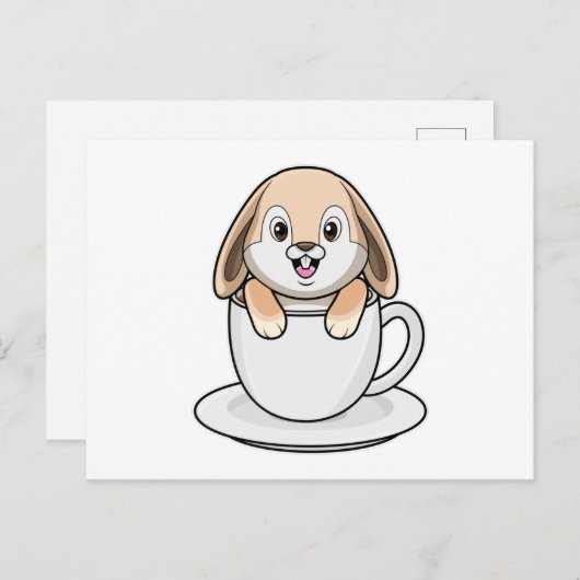 Carte Postale Lapin avec tasse à café (Devant / Derrière)