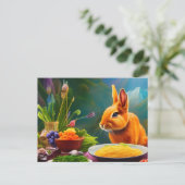Carte Postale Lapin avec un bol plein de spaghettis (Debout devant)