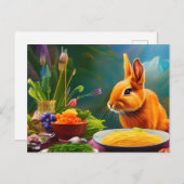 Carte Postale Lapin avec un bol plein de spaghettis (Devant / Derrière)