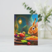 Carte Postale Lapin Avec Un Bowl De Spaghetti (Debout devant)