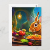 Carte Postale Lapin Avec Un Bowl De Spaghetti (Devant / Derrière)