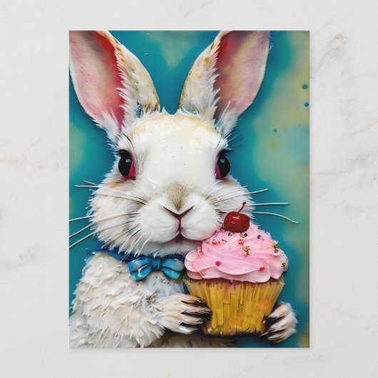 Carte Postale Lapin avec un Cupcake (Devant)