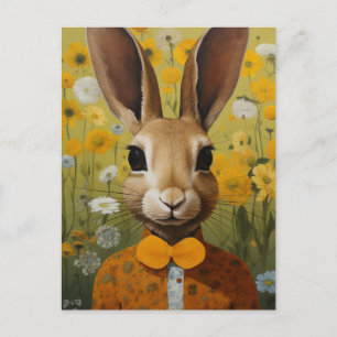 Carte Postale Lapin avec un noeud papillon orange