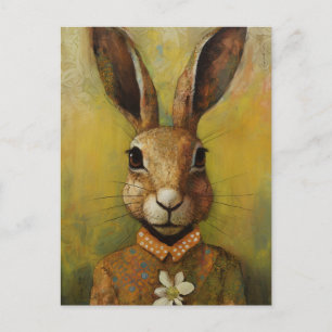 Carte Postale Lapin avec une fleur blanche