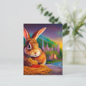 Carte Postale Lapin Avec Une Plaque De Spaghetti (Debout devant)
