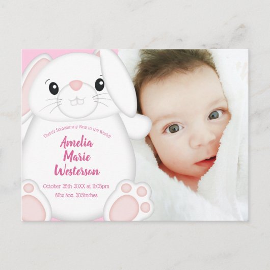 Carte Postale Lapin Baby shower rose (Devant)