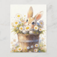 Lapin bébé doux dans seau en bois à marguerite