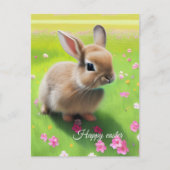 Carte Postale Lapin bébé mignon dans un pré fleuri (Devant)