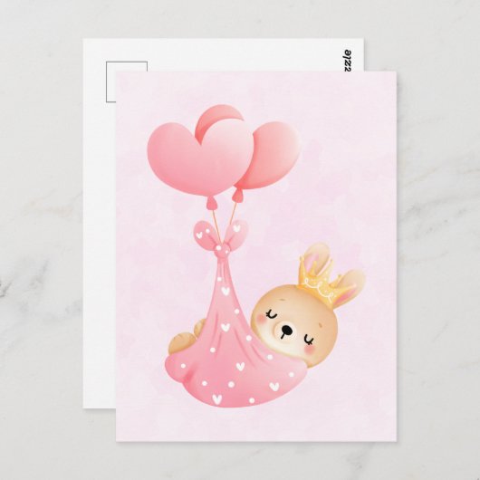 Carte Postale Lapin bébé mignon dans une couverture en forme de  (Devant / Derrière)