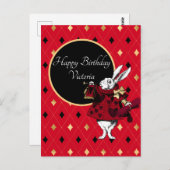 Carte Postale Lapin blanc à l'anniversaire rouge (Devant / Derrière)