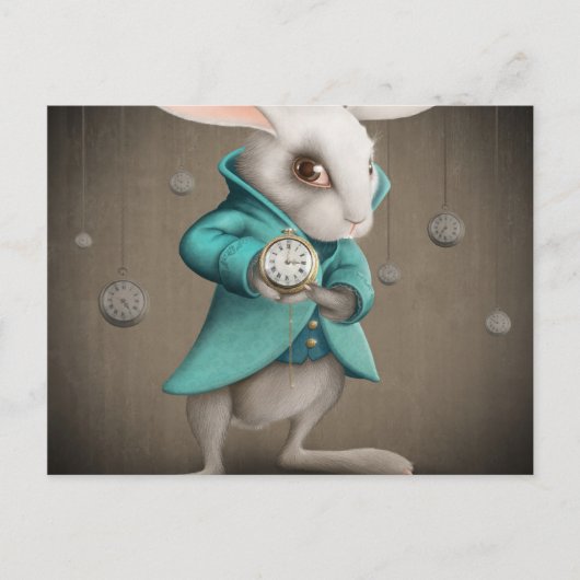 Carte Postale lapin blanc avec l'horloge (Devant)