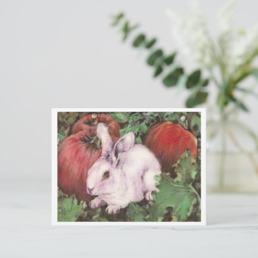 Carte Postale Lapin blanc dans le patch Citrouille (Debout devant)