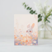 Carte Postale Lapin Blanc Douceur dans Prairie Pastel (Debout devant)