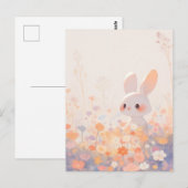 Carte Postale Lapin Blanc Douceur dans Prairie Pastel (Devant / Derrière)