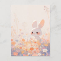 Lapin Blanc Douceur dans Prairie Pastel