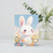 Carte Postale Lapin Blanc Doux dans Prairie Pastel (Debout devant)