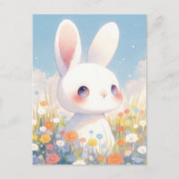 Lapin Blanc Doux dans Prairie Pastel