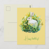 Carte Postale Lapin blanc et fleurs (Devant / Derrière)