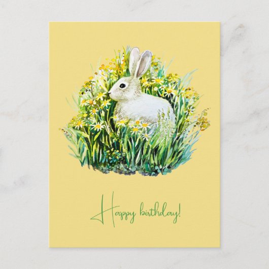 Carte Postale Lapin blanc et fleurs (Devant)