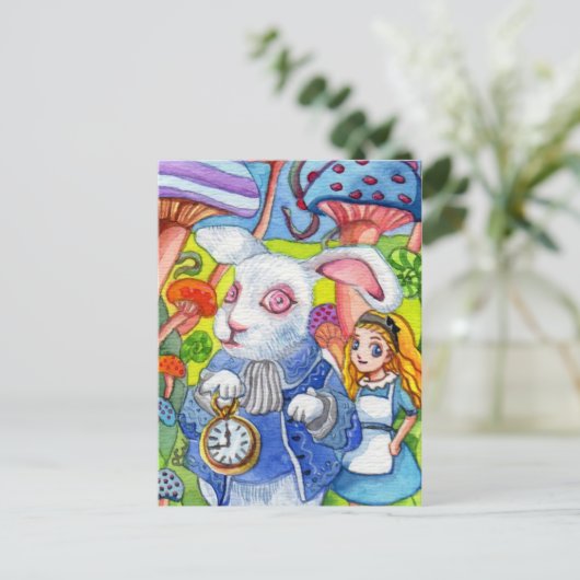 Carte Postale Lapin blanc et mini Aliace (Debout devant)