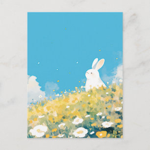 Carte Postale Lapin Blanc Sucré sur Versant Ensoleillé