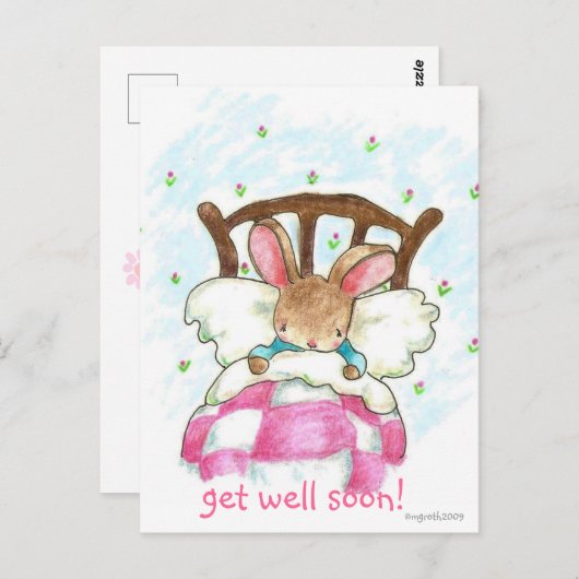 Carte postale Lapin Bon rétablissement (Devant / Derrière)