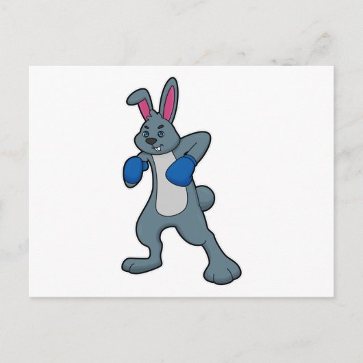 Carte Postale Lapin boxeur avec gants de boxe (Devant)