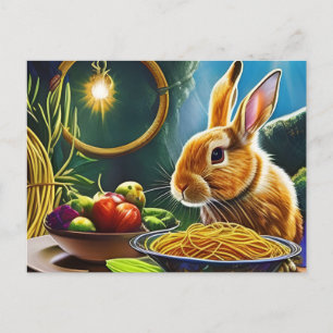 Carte Postale Lapin Brown Avec Un Bowl Plein De Spaghetti